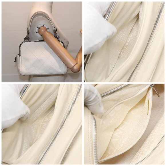 CHANEL Matelasse Hand Bag Leather White Silver CC - Picture 15 of 15